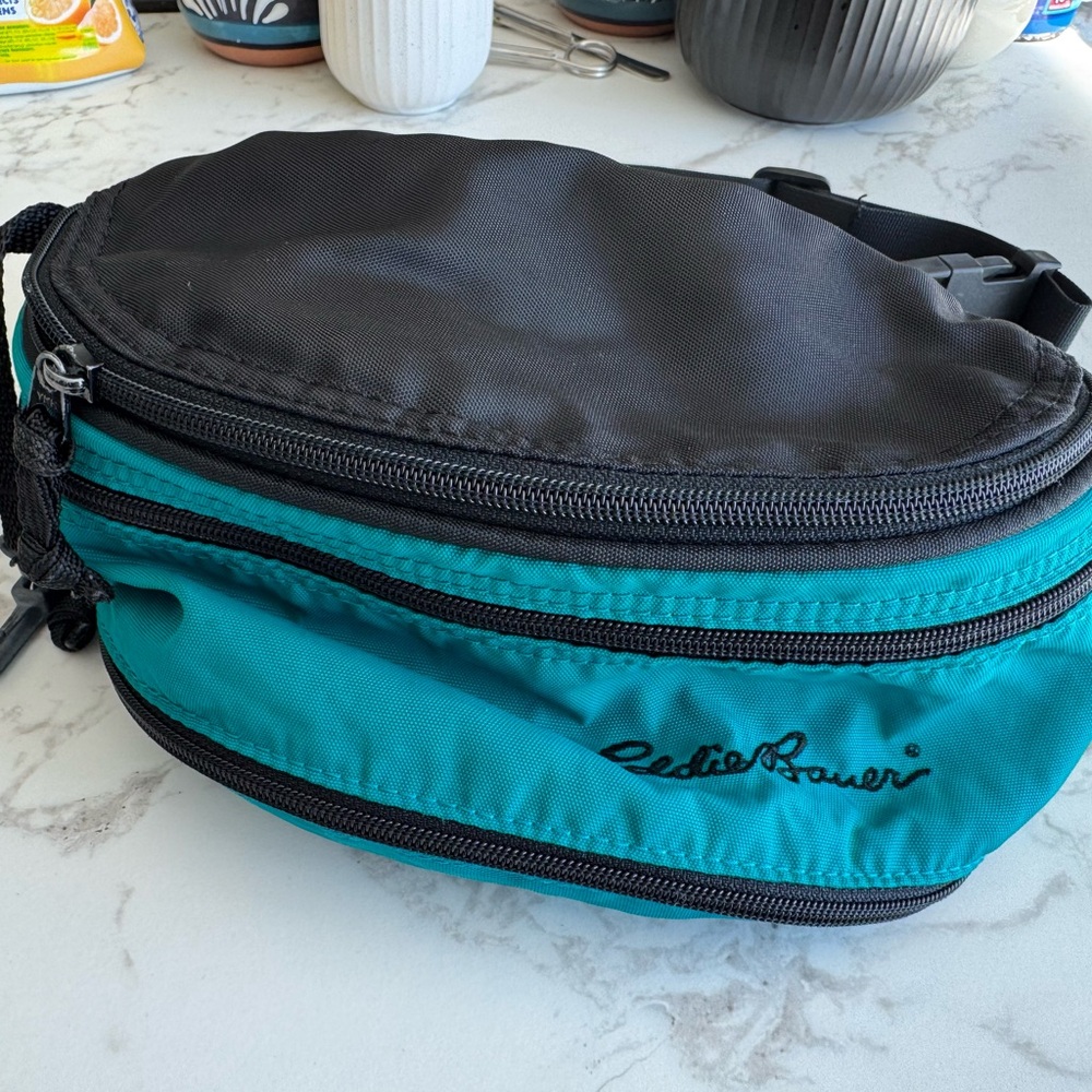 Eddie Bauer Black and Teal Belt Bag